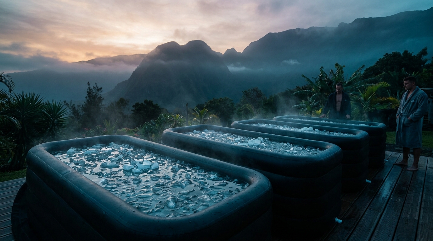 Bains glacés ICE FIT face aux montagnes de La Réunion